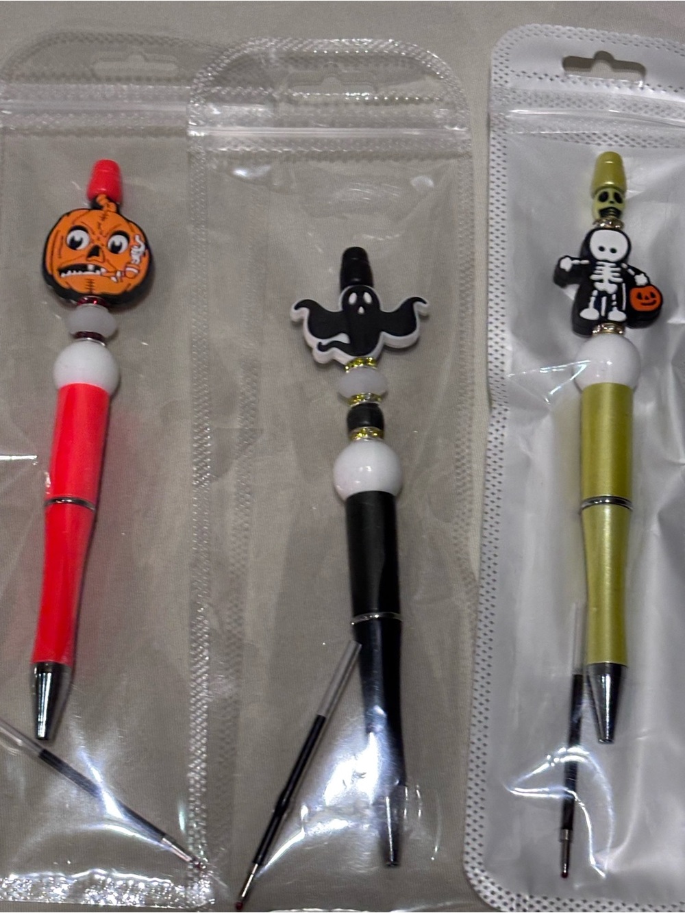 Halloween Beaded pens - pumpkin ghost skeleton set of 3